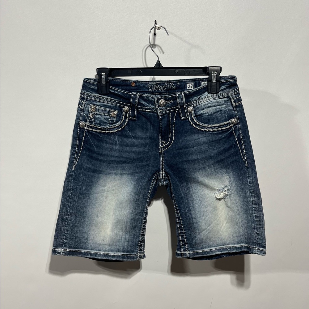 Miss Me Signature Mid-Shorts Blue Denim Size 27 Inseam‎ 6.5”